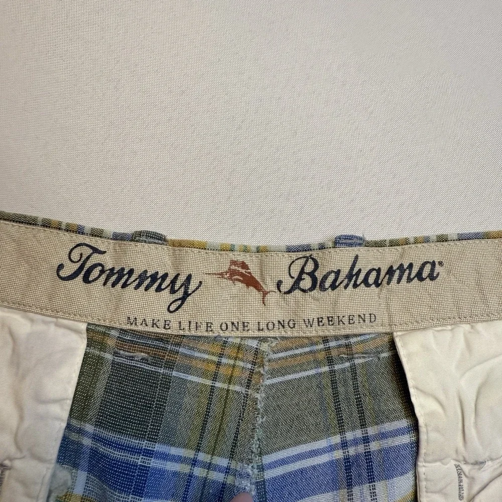 Tommy Bahama Men Blue Brown Plaid Linen Blend Casual Golf Summer Beach‎ Sz 42